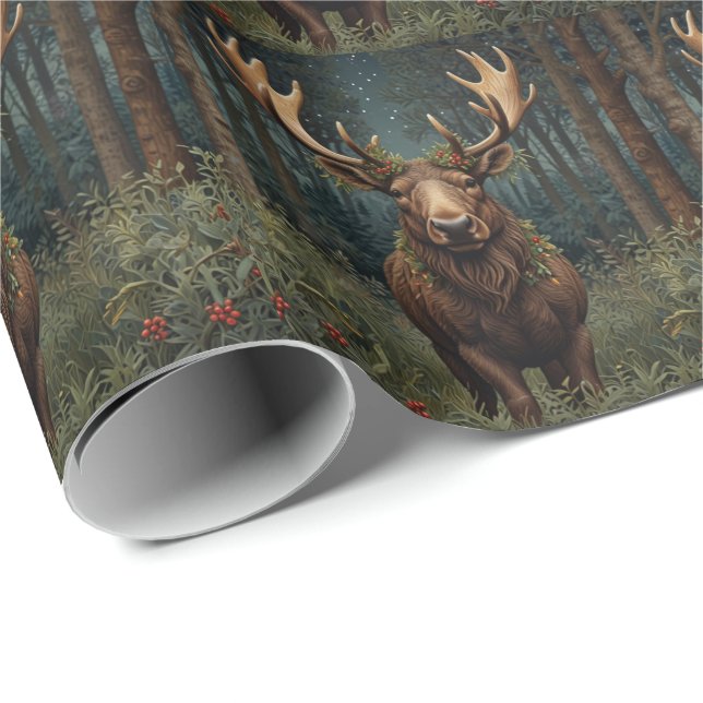 Papel De Regalo Navidad rústica alce ciervo boho bosque forestal  (Esquina del rollo)