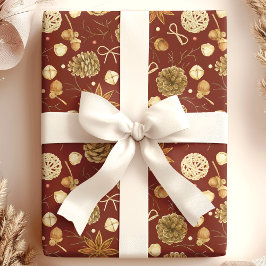 Papel De Regalo Navidad Rústica de Acuarela con Piñas