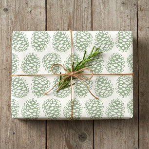 Papel De Regalo Navidad Rústica Piña Vintage Verde Salvia