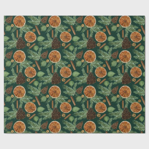 Papel De Regalo Navidad rústica seca naranja pino verde