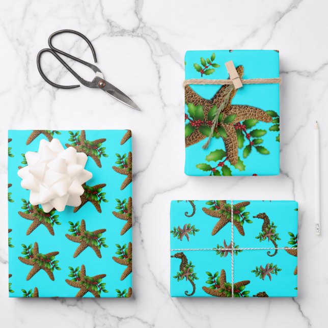Papel de Regalo Navidad Starfish Aqua Beach (Anverso)