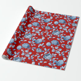 Papel De Regalo Navidad Toile floral del vintage del rojo azul