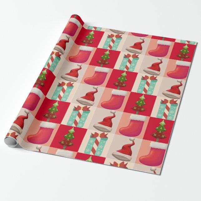 Papel De Regalo Navidad Tree Cute Santa Festividad presenta Navida (Desenrollado)