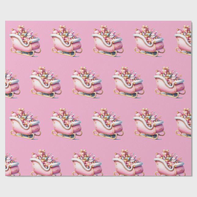 Papel De Regalo Navidad Trineo Rosa Fiesta (Superficie plana)
