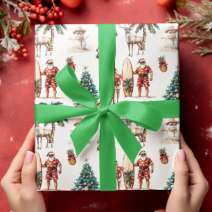 Papel De Regalo Navidad Tropical Playa Santa Claus