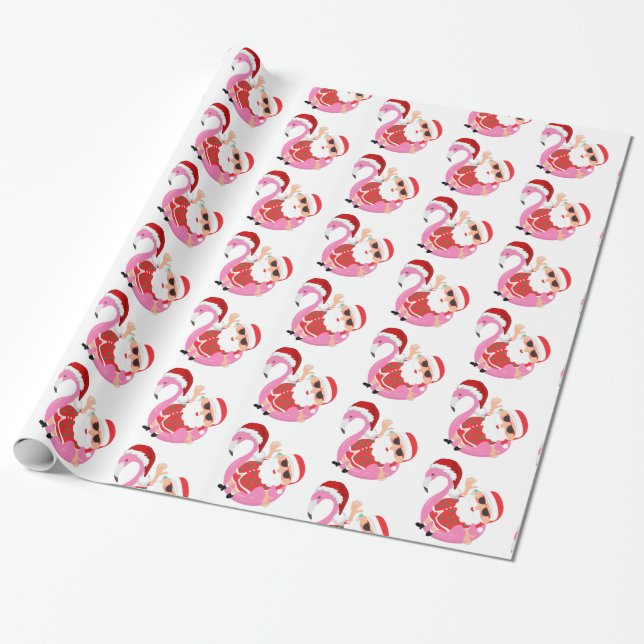 Papel De Regalo Navidad Tropical Santa Flamenco (Desenrollado)