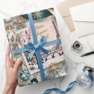 Papel De Regalo Navidad Turquesa Esmeralda Parisina