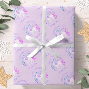 Papel De Regalo Navidad Unicornio Personalizado Púrpura
