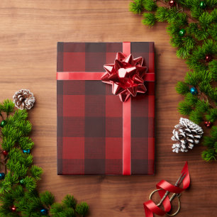 Papel De Regalo Navidad vacaciones rustico invierno cuadros rojo