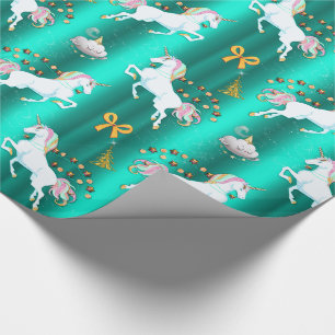 Papel De Regalo Navidad verde azulado del unicornio