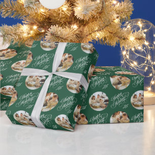 Papel De Regalo Navidad Verde de Foto Familiar Elegante Personaliz