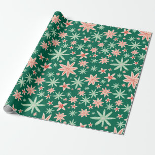 Papel De Regalo Navidad verde del modelo del Poinsettia