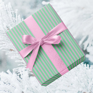 Papel De Regalo Navidad Verde Menta Rosa Rayada