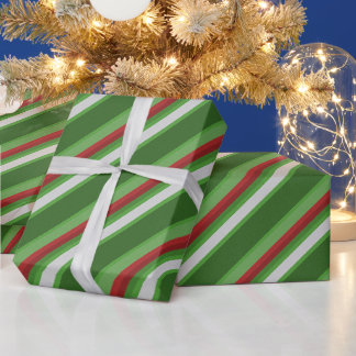 Papel De Regalo Navidad Verde, Rojo y Blanco Rayado 