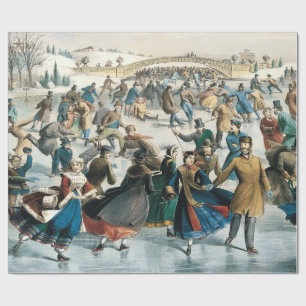 Papel De Regalo Navidad Victoriana Central Park Currier & Ives