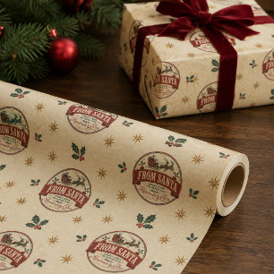 Papel De Regalo Navidad Vintage De Santa Claus Polo Norte