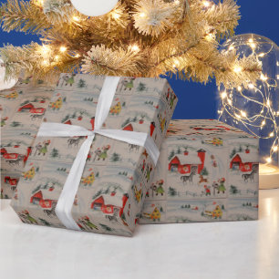 Papel De Regalo Navidad vintage en la granja envuelto de fiesta de