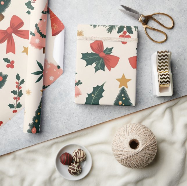 Papel De Regalo Navidad vintage Mistletoe & Bows Holiday (Artesanía)