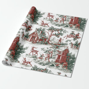 Papel De Regalo Navidad Vintage Nostálgica Rojo Verde