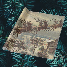 Papel De Regalo Navidad vintage, Papá Noel victoriano en Sleigh