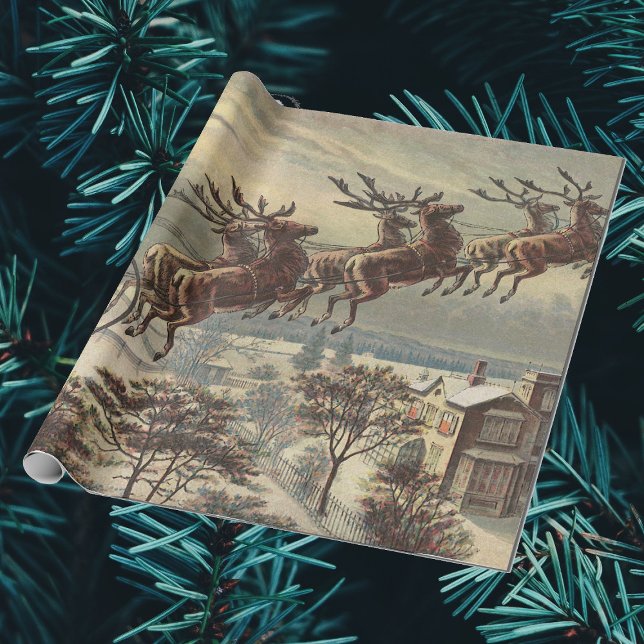 Papel De Regalo Navidad vintage, Papá Noel victoriano en Sleigh (Subido por el creador)