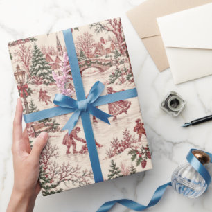 Papel De Regalo .Navidad Vintage Pista de Patinaje sobre Hielo en