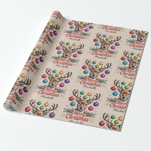 Papel De Regalo Navidad Vintage Reno Ciervo Personalizado Querido