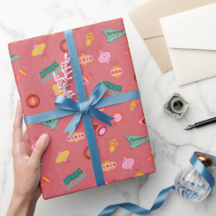 Papel De Regalo Navidad Vintage Retro de los 60 en rosa de caramel