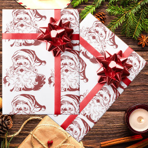 Papel De Regalo Navidad vintage, Retro Jolly Santa Claus en rojo