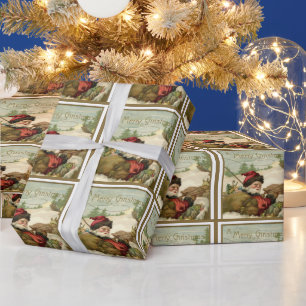 Papel De Regalo Navidad Vintage, Santa Claus Victoriano en Trineo