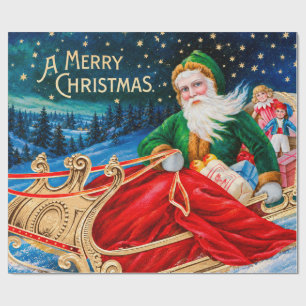 Papel De Regalo Navidad vintage Santa Trineo Noche estrellada