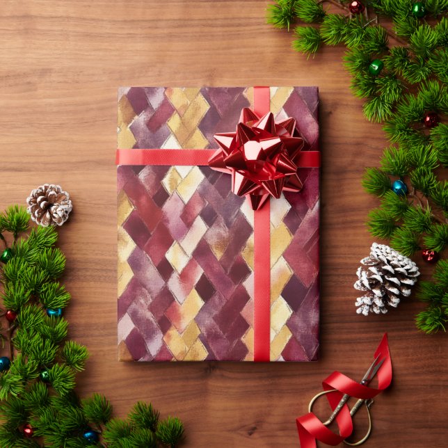 Papel De Regalo Navidad Zigzag Melocotón Dorado Borgoña (Regalo de vacaciones)
