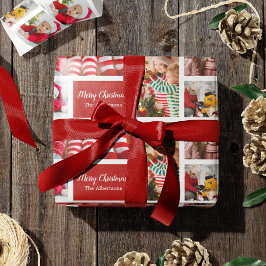 Papel De Regalo Navidades 5 Collage de fotos con apellido, rojo