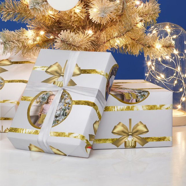 Papel De Regalo Navidades 5 Ornamentos fotográficos de oro y patró (Subido por el creador)