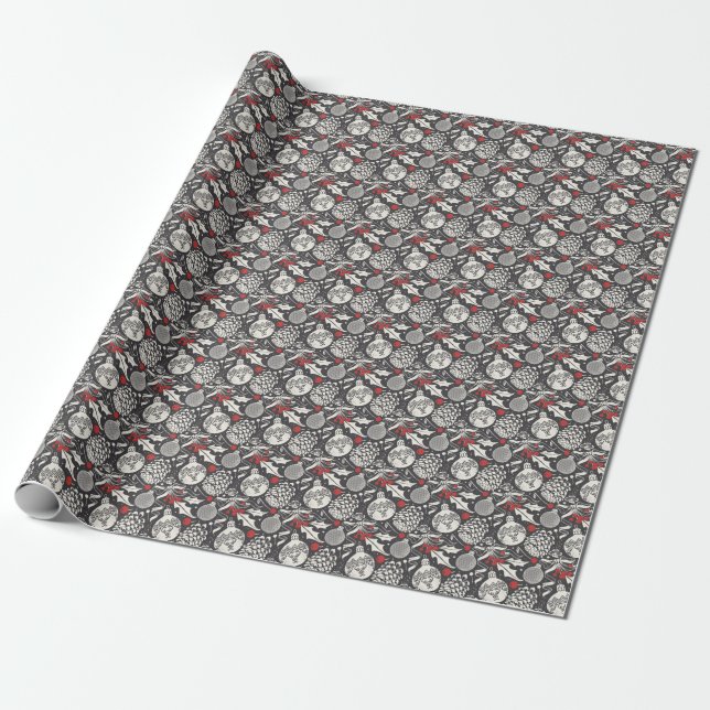 Papel De Regalo Navidades A Mano: Mistletoe Pine Seamless. (Desenrollado)