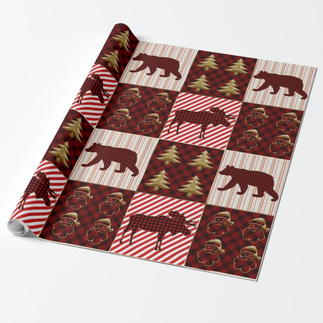 Papel De Regalo Navidades acallando oso reno de búfalo (Desenrollado)