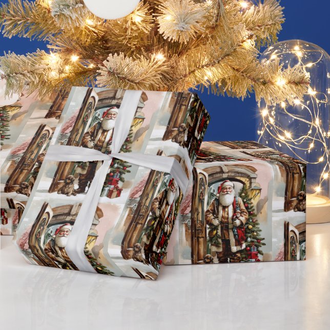 Papel De Regalo Navidades acuardan Santa Claus con pipa (Vacaciones)