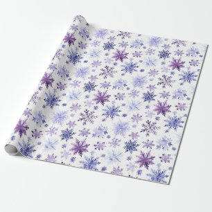 Papel De Regalo Navidades acuarela morado patrón de copos de nieve