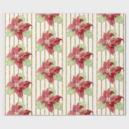 Papel De Regalo Navidades acuarela Red Floral Leaf Gold Stripes