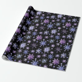 Papel De Regalo Navidades acuarela violeta negras copos de nieve