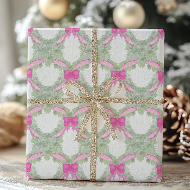 Papel De Regalo Navidades acuarelas del Hot Pink Bow Garland (Subido por el creador)