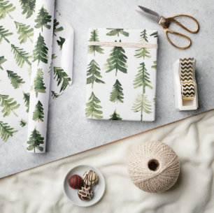 Papel De Regalo Navidades acuarelas Green Pine Tree