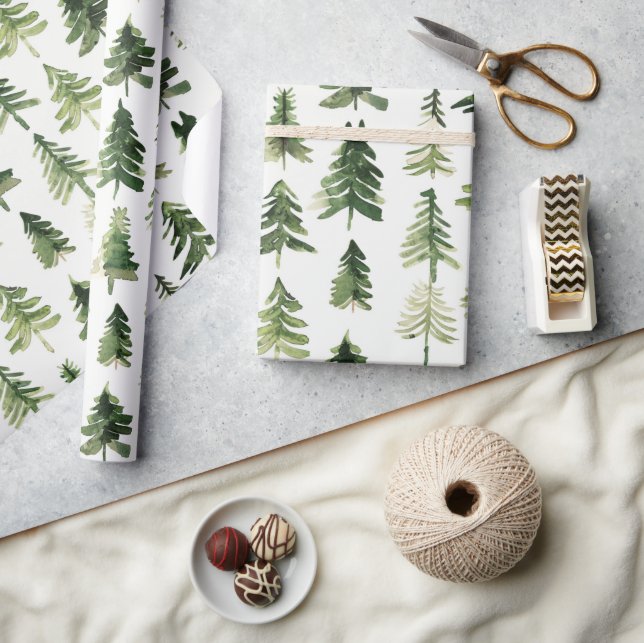 Papel De Regalo Navidades acuarelas Green Pine Tree (Artesanía)