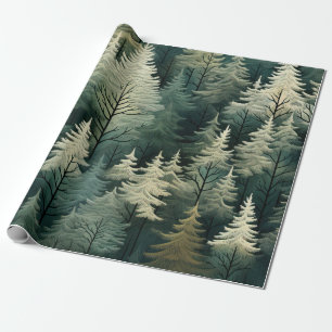 Papel De Regalo Navidades acuarelas Pine Trees el bosque invernal