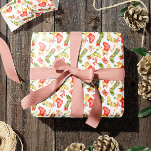 Papel De Regalo Navidades acuarelas y hombres de pan de jengibre