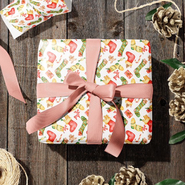Papel De Regalo Navidades acuarelas y hombres de pan de jengibre (Subido por el creador)