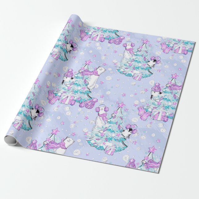 Papel De Regalo Navidades acuáticos de oso polar y pingüino (Desenrollado)