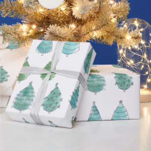 Papel De Regalo Navidades acuáticos modernos Pinos verdes