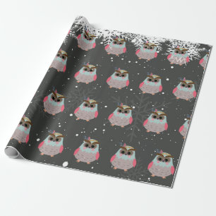 Papel De Regalo Navidades Adorable Owl and Snowflakes