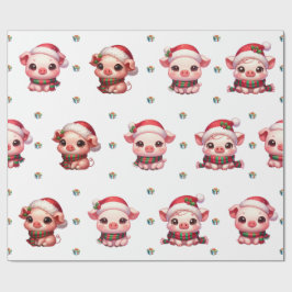 Papel De Regalo Navidades adorables celebran cerdos Kawaii en blan
